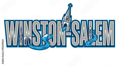 Winston-Salem sports style text logo with architectural landmarks vector illustration