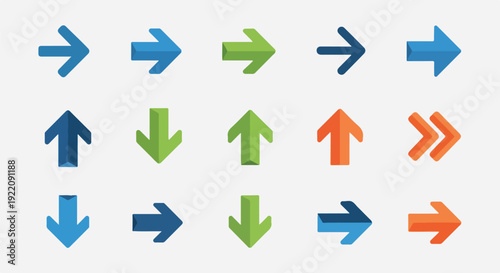 Collection of various direction icons in different colors