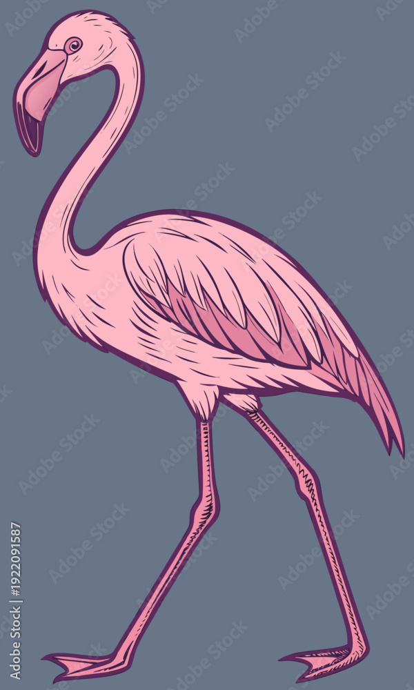 Obraz premium Elegant Pink Flamingo Standing Gracefully on a Solid Background.