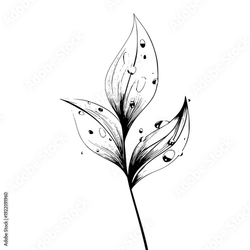 Nature's kiss: dewdrop dreams on delicate leaves, a monochrome marvel that whispers serenity and fresh starts