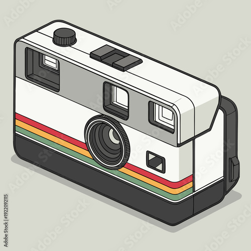 Retro Instant Camera with Colorful Stripe Design.