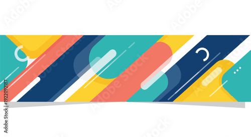 Colorful, abstract banner with geometric shapes and a slight shadow effect