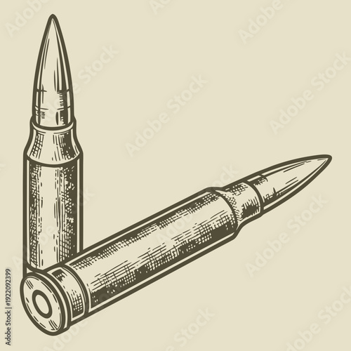 Two Engraved Rifle Bullets in Vintage Style.