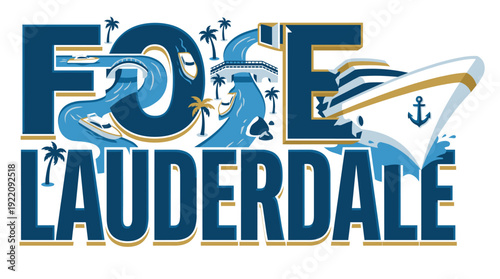Fort Lauderdale Florida travel tourism typography vector illustration