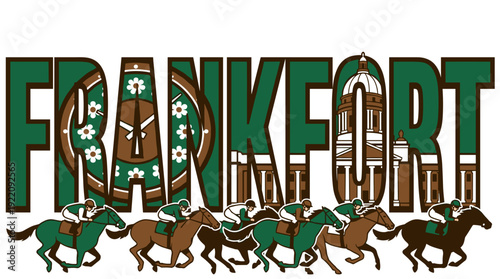 Frankfort Kentucky city text with horse racing vector illustration