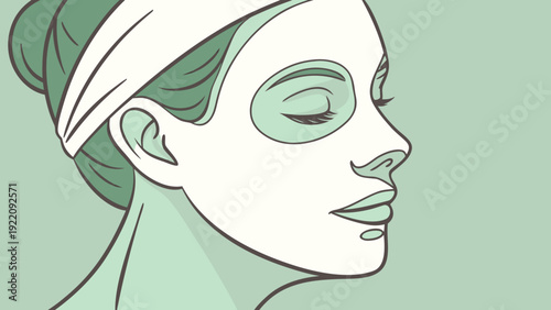 Woman with face mask and headband enjoying a relaxing spa treatment.