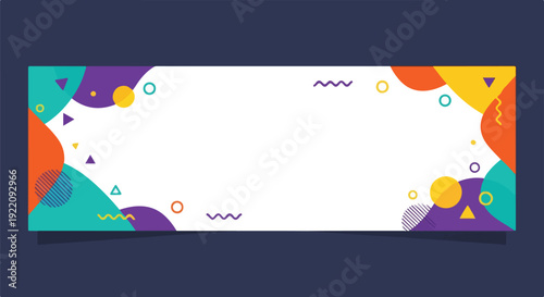 Colorful abstract design featuring geometric shapes and a white background