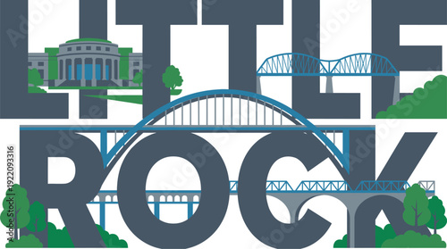 Little Rock city landmarks and typography vector illustration