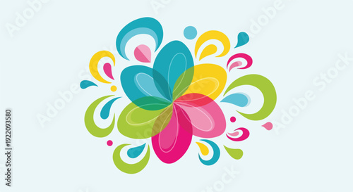 Colorful abstract floral design with overlapping petals and leaf shapes