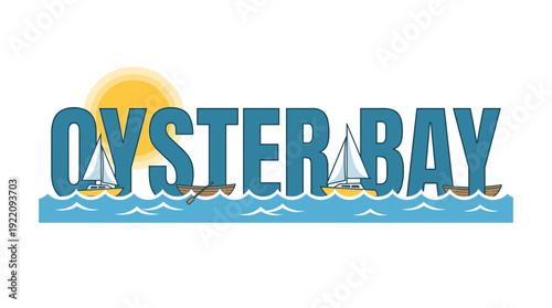 Oyster Bay nautical travel logo with sailboats vector illustration