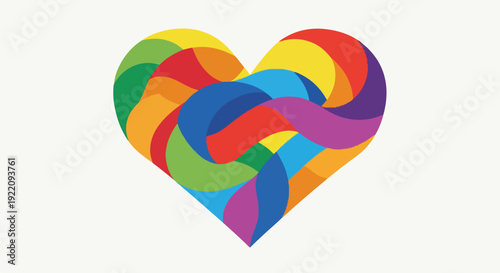 Colorful, abstract heart design composed of overlapping, curved shapes