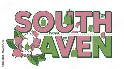 Southaven Mississippi shopping and magnolia vector graphic