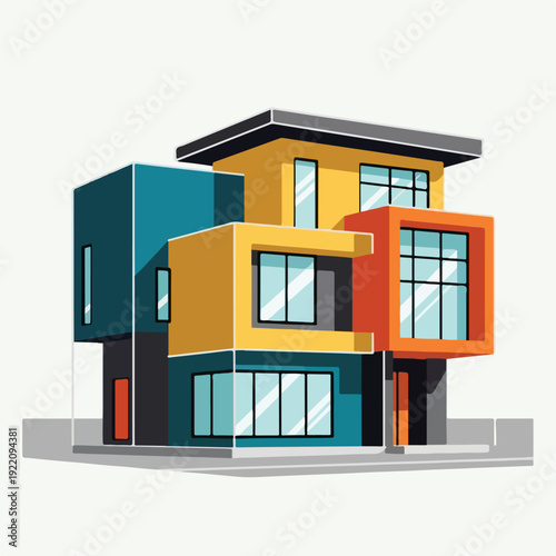 Colorful and modern illustration of a contemporary geometric building