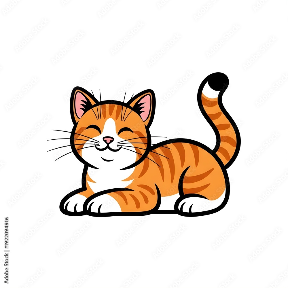 Fototapeta premium Cute Orange Tabby Cat Cartoon Illustration.