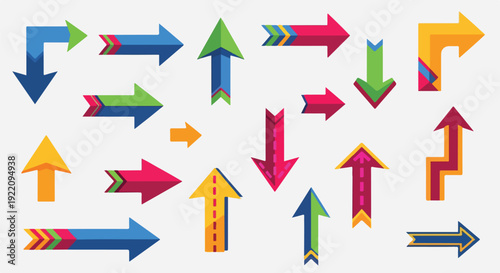 Colorful arrow illustrations in various directions, forms, and styles
