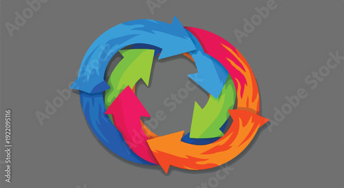Colorful arrows forming a circular cycle. Symbol of process and renewal