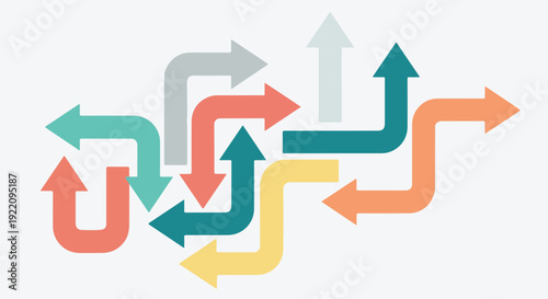 Colorful arrows of different colors and orientations on a white background
