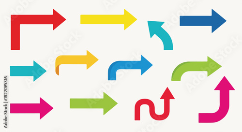 Colorful arrows of different shapes and orientations on white background