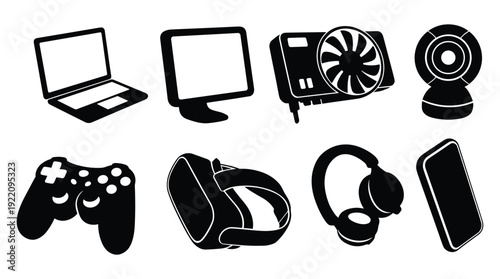 Electronic gadgets and gaming hardware icons set isolated for technology store branding