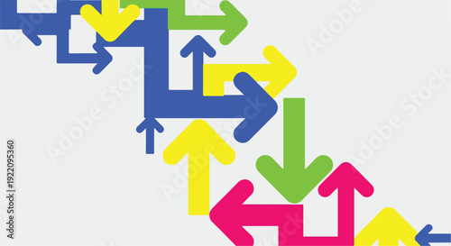 Colorful arrows of different sizes and directions over a light gray background