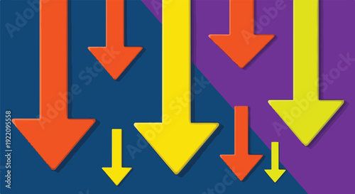 Colorful arrows pointing downwards against a geometric background