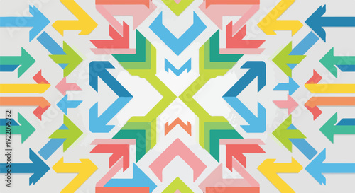 Colorful arrows pointing in diverse directions, symmetrically arranged