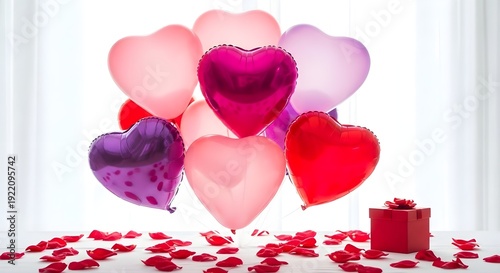 Heart shaped balloons and gift on valentines day