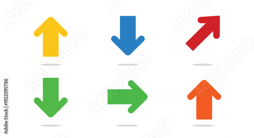 Colorful arrows pointing in six different directions, on a white background