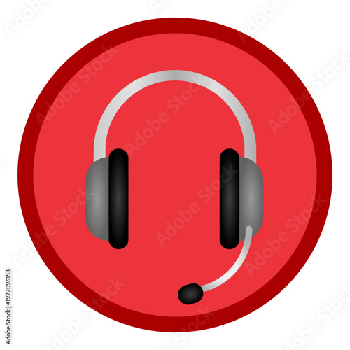 Ilustración circular con audífono y micrófono en color. Icono de música, stream, videojuegos y entretenimiento. Vector para app, sitio web, folleto, gamer  y otros.