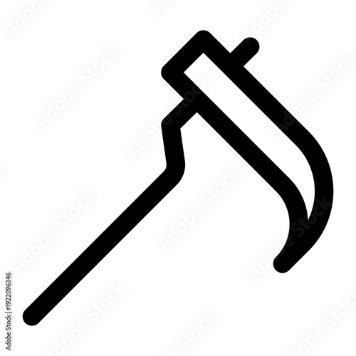 Vector graphic of a scythe, a traditional farming implement used for harvesting grain and cutting grass.