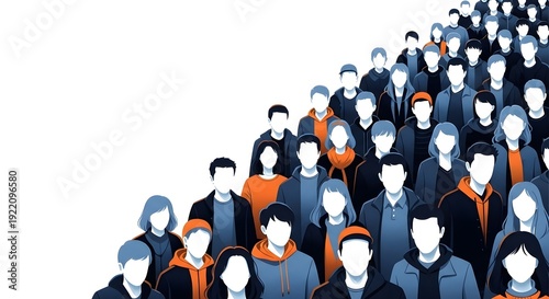 Illustration of a faceless crowd of people in business attire
