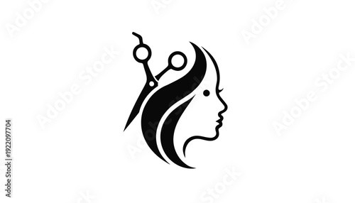Stylish hairdressing logo with scissors and woman profile