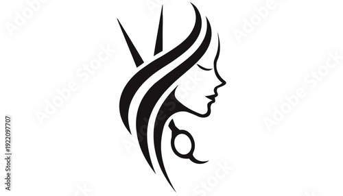 Elegant woman's face in profile with crown and flowing hair