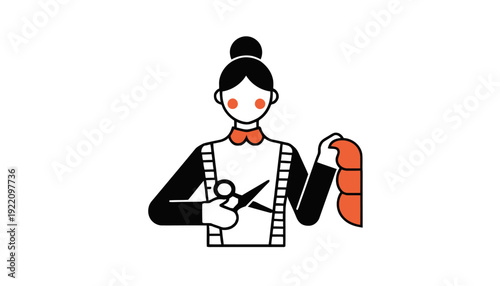 Cartoon chef happily holding shrimp and scissors