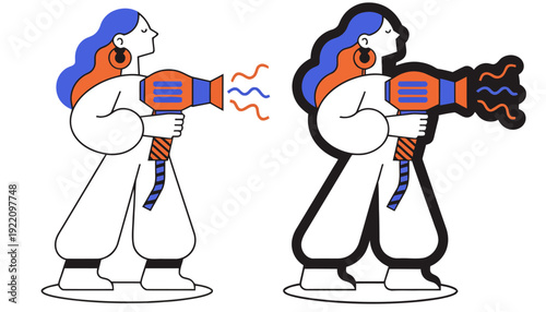 Stylish women wielding futuristic blasters in bold dynamic poses