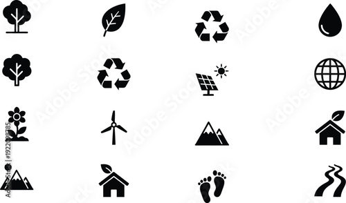 Принти на полотні A comprehensive collection of 16 minimalist ecology, environment, and renewable energy icons