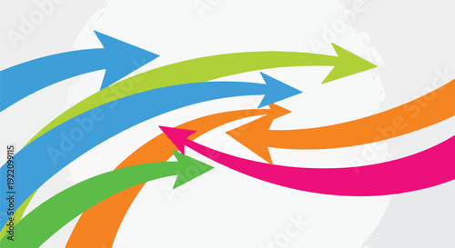 Colorful, curved arrows pointing in various directions on a light gray background