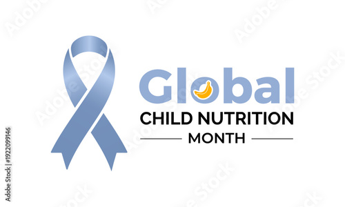 Global Child Nutrition Month concept featuring healthy food symbols and child care awareness in a balanced flat vector style. Creative nutrition awareness illustration of Banner poster, flyer design.