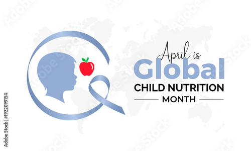 Global Child Nutrition Month concept featuring healthy food symbols and child care awareness in a balanced flat vector style. Creative nutrition awareness illustration of Banner poster, flyer design.