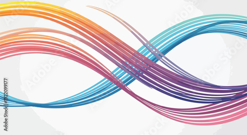 Colorful, curved lines form an infinity-symbol-like design on a white backdrop