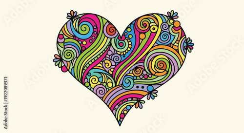 Colorful, decorative heart illustration with swirling patterns and details