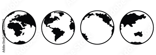 Earth globe icon set. earth hemispheres with continents. world map in globe. World planet icon, Globe icon.