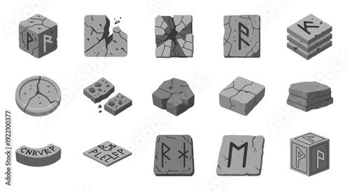 Collection of Ancient Runes on Stones.