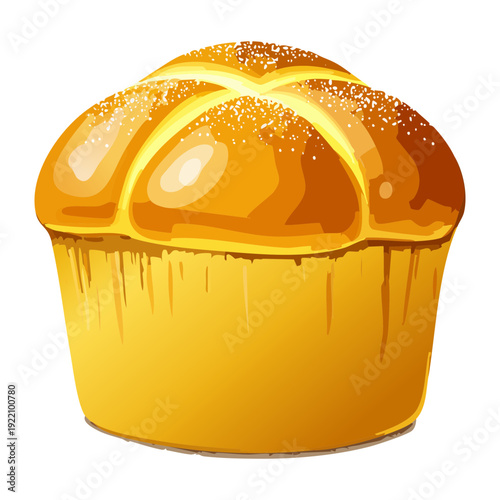 Soft golden brioche loaf with glossy crust for traditional bakery products and homemade bread making concept - Vector Illustration