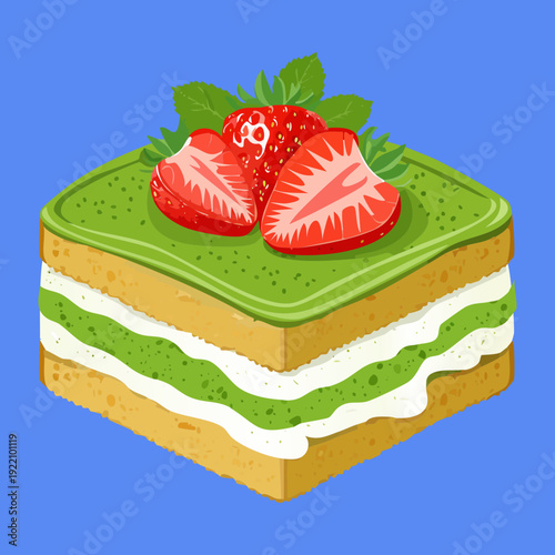 Creative avocado sandwich with strawberry layers and cream for gourmet healthy snack or dessert alternative - Vector Illustration