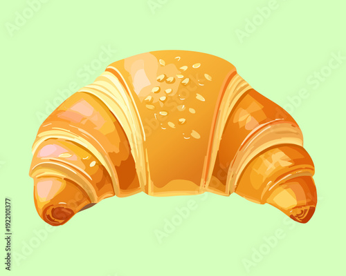 Golden Baked Croissant Pastry with Flaky Layers and Butter Aroma for Sweet Continental Breakfast Menu - Vector Illustration