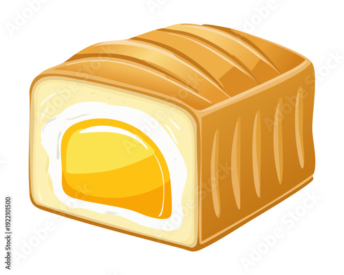 Cream Filled Sponge Cake Loaf with Sweet Yellow Custard Center for Delicious Bakery Dessert Snack - Vector Illustration