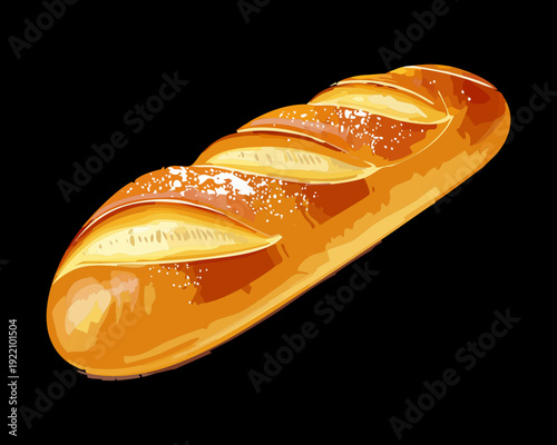 Crispy Baked French Baguette Bread with Golden Brown Crust on Minimalist Dark Background Style Art - Vector Illustration