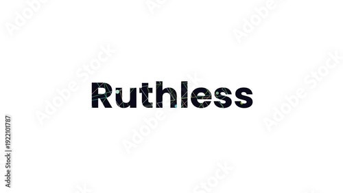 Ruthless Text Animation with Abstract Geometric Shapes and Particles on White Background