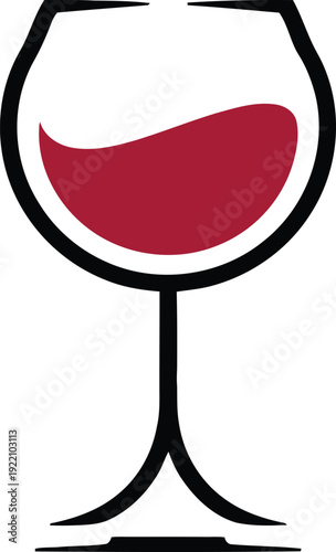 Abstract wine glass vector logo design, minimalist red alcohol silhouette icon for restaurant branding, winery bar identity, and professional catering.